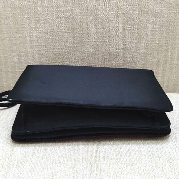 Black Velvet Square Evening Bag Oval Jeweled Magnetic Snap Closure - Picture 6 of 10